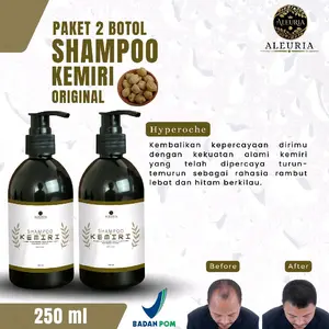 Paket 2 Botol Auleria Shampoo Kemiri Hitam Original 100% 250ml - Sampo Anti Rontok Penghitam Uban Penebal Rambut Mengatasi Ketombe Haircare Menumbuhkan Perawatan