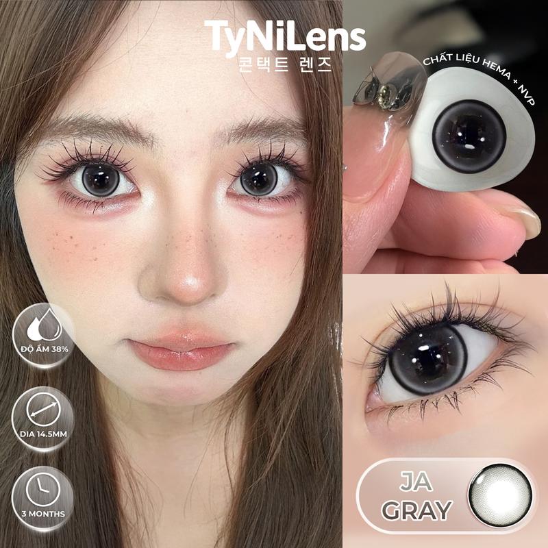 Lens Mắt Xám Tây Viền Đen JA GRAY Giãn Tròng To 14.50mm cận 0-6 độ tặng khay dụng cụ chất liệu HEMA