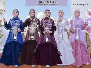 Gamis Raya Sultan Mix Chantily Full Puring  Free Belt Anak Perempuan Usia 3 - 12 Tahun  / Baju Gamis Viral Anak Orang Tangan Balon / Fashion Muslimah Lebaran Anak Model Kekinian