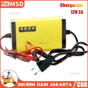 Charger Aki Portable 12V/2A Motor / Kering Dan Basah 12V / 2A with LED Indicator EU Plug  / Mobil Truk Car Kendaraan Cas Aki Car Truck Motorcycle Battery  dengan Perlindungan Pengisian Daya dan Efisiensi Tinggi