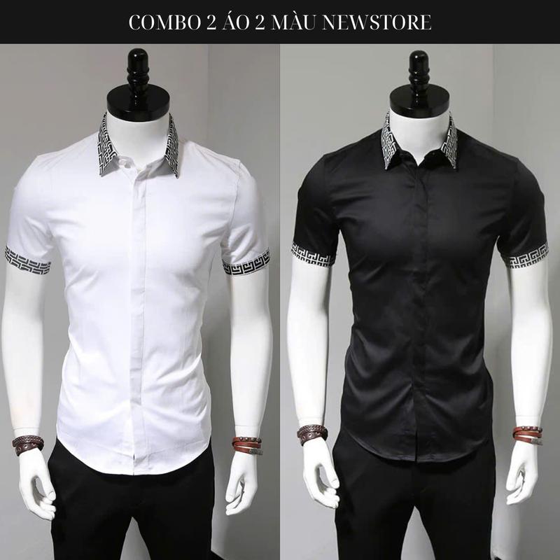 Áo sơ mi nam ngắn tay SMN12 quảng châu phối họa tiết cao cấp chất vải lụa mango mềm mịn, dày dặn thiết kế trẻ trung năng động SMN-12 NEWSTORE Menswear Shirt