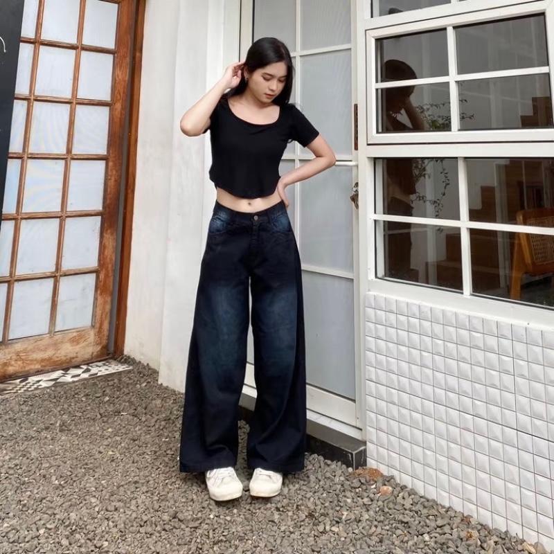 Celana Baggy Jeans Skena (Size 27-34) Celana Jeans Panjang Gombrong Wanita Terbaru 5