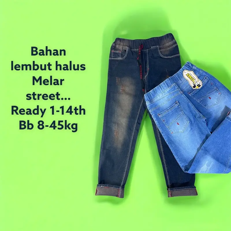 Emteey Celana Jeans Sobek Anak Soft Jeans Lembut Melar Size 1-14 Tahun Fashion Denim Bahan Nyaman Pinggang Karet Model Trendi - Bayi 2