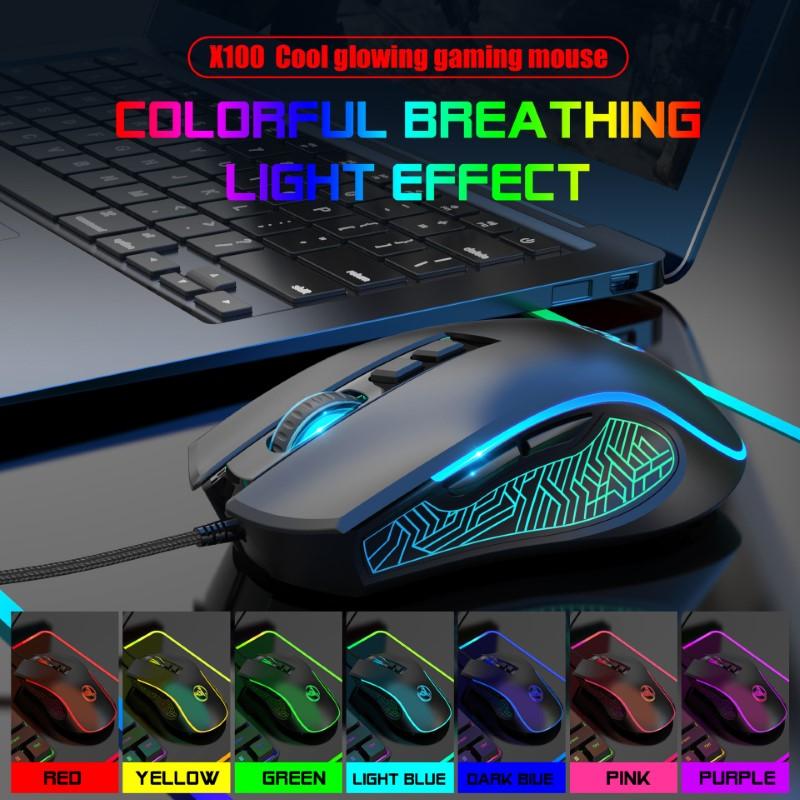 Chuột Gaming HXSJ X100 RGB 3600DPI – Chuột Chơi Game Có Dây USB, 7 Nút, Cảm Biến Quang Học