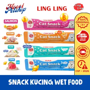 Snack Kucing LING LING Isi 50 PCS Tuna, Salmon, Ikan Kod, Basah Bergizi - Cemilan basah kucing- Cemilan Kucing