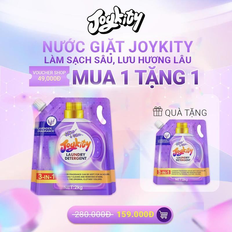 [MUA 1 TẶNG 1] Nước Giặt Xả Joykity Hương Lavender Lưu Hương Thơm Lâu / Dịu Nhẹ An Toàn Cho Da / Làm Sạch Tốt / Làm Bền Màu Quần Áo (Túi 2kg)