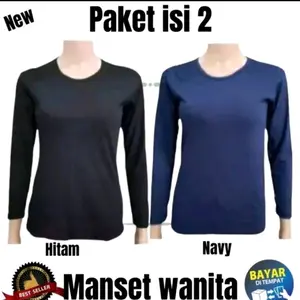 PAKET ISI 2PCS MANSET OBLONG - Manset Polos Lengan Panjang - Manset Kaos Polos Dalaman Muslimah Kerah Datar - Atasan Polos Hitam
