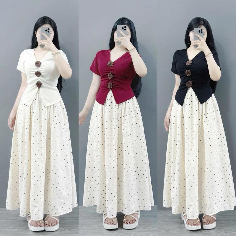 Set Bigsize Nữ Nàng Thơ (CÓ LẺ Áo/Váy), Set Bigsize Bao Gồm Áo Cổ Tim Đính Hoa Vải Tăm Ruby Cao Cấp Mát Váy Dài Nàng Thơ Phong Cách Dịu Dàng (55-95Kg)- A275 CV15 CV414 CV422