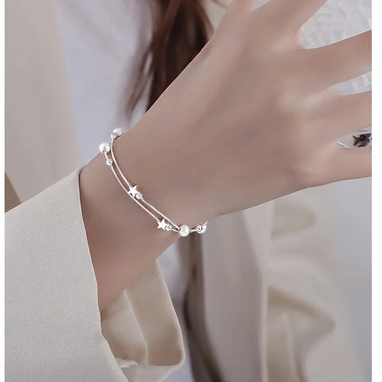 【hộp quà miễn phí】ARTPHRO Vòng Tay Ngôi Sao Hai Lớp, Dành Cho Nữ, Cá Tính Và Đơn Giản 16cm (6,2trong) + 4cm（1.5trong) chuỗi mở rộng 2