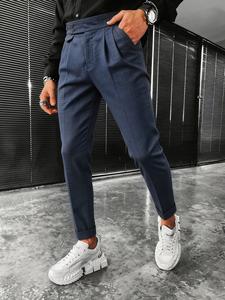Pantalones de traje para hombre, corte entallado casual, esencial versátil para negocios, patrón liso, uso en todas las estaciones, cómodos y elegantes