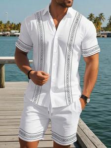 Conjunto de camisa hawaiana para vacaciones de verano 2026, diseño sencillo, material suave y agradable para la piel, blusa con cuello, shorts con cordón, estilo tropical