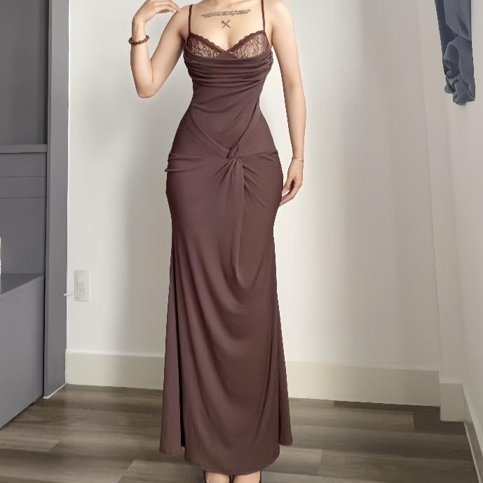 Đầm body nữ thun tăm nhập khẩu dáng dài phối ren cao cấp xoắn eo sang chảnh Lolystore dress women HL81