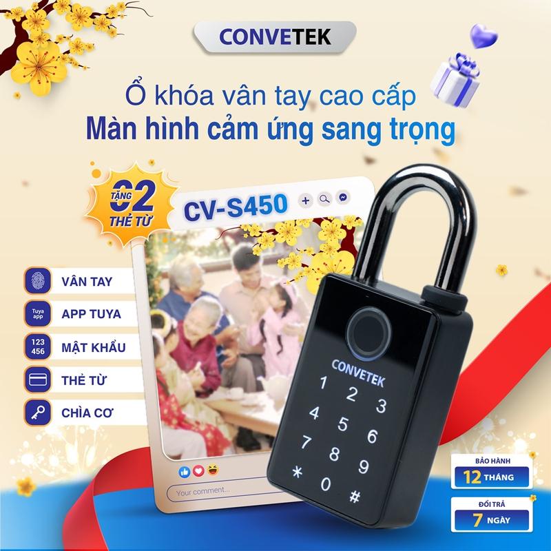 Mẫu Hot 2025 Ổ Khoá Vân Tay Màn Hình Cảm Ứng CONVETEK CV-S450 5 Cách Mở Tiện Dụng Chống Nước HợpKim Kẽm Chắc Chắn