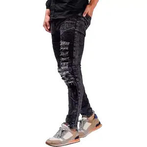 celana bikers pria / jeans bikers sobek terbaru / celana panjang jeans distro Nyaman Hitam