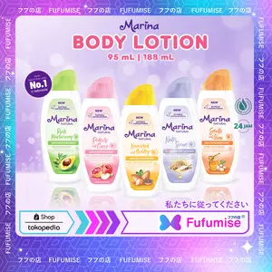 MARINA Natural Hand & Body Lotion PART 1 | 95ml | 188ml | 24H Moisturizing | UV White | Pelembab Tubuh | FUFUMISE Almond Vitamin