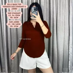 F&Y - Felly Basic Top Kerah - Baju Wanita Fashion Lengan 7/8 (8006)