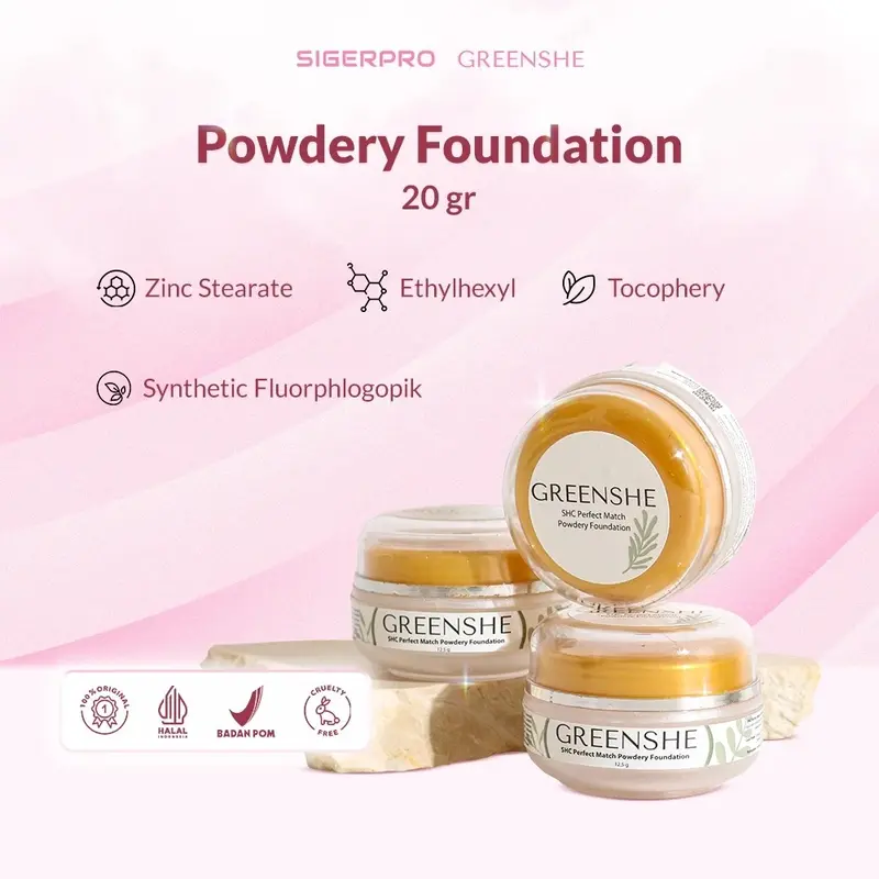 SHC Powdery Foundation | Bedak SHC Greenshe - Bedak Glowing 2