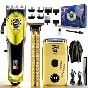 Largner バーバーショップ プロ仕様ワイヤレスヘアトリマーセット、LEDバッテリー表示、サロン品質グルーミングツール、コードレス設計