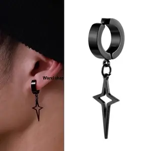 ANTING TEMPEL ANTING TITANIUM TANPA TINDIK KOTAK BANDUL BINTANG SMALL ANTIKARAT UNISEX PRIA DAN WANITA Earrings