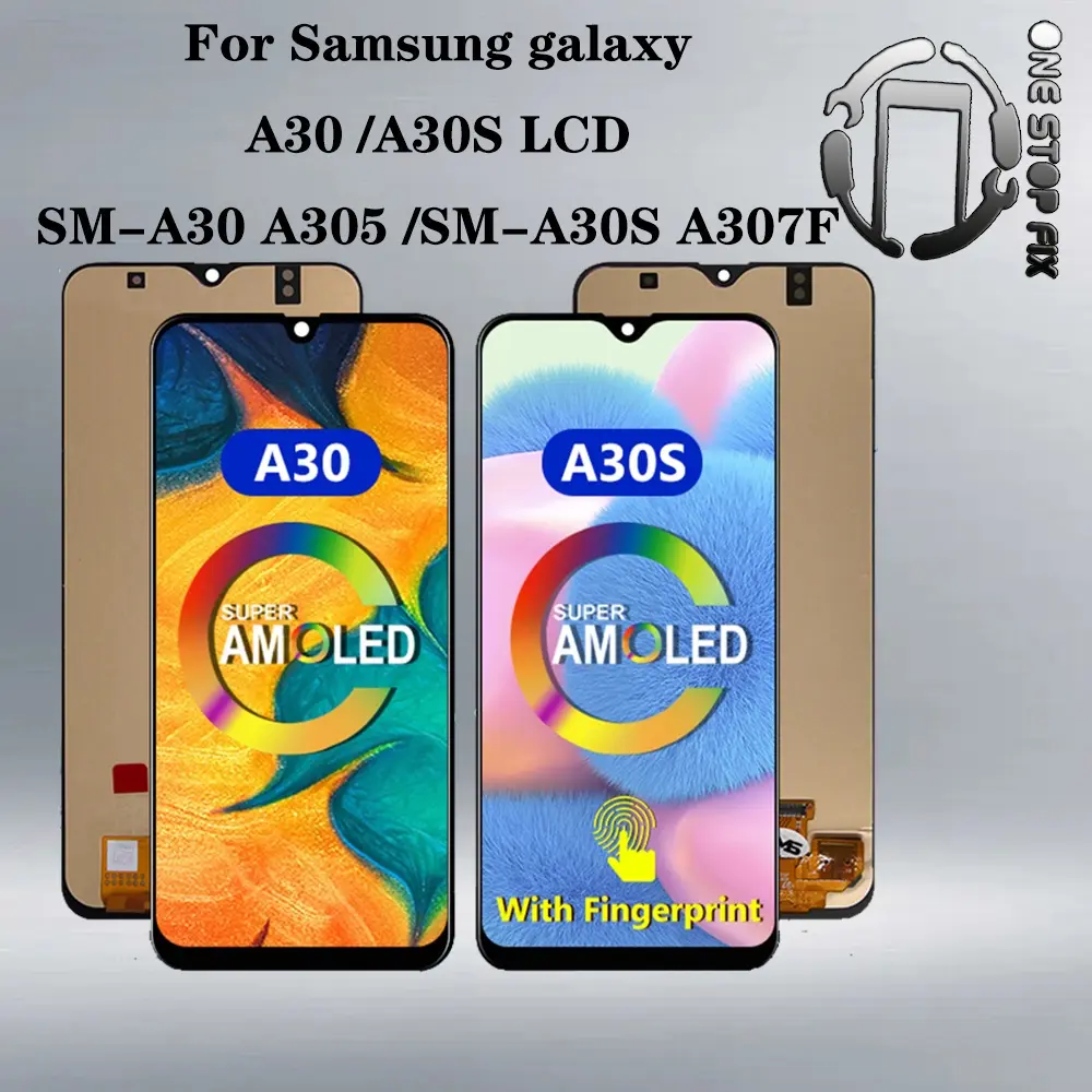 Màn hình hiển thị Samsung Galaxy A30, A30s, A307, A305, AMOLED, LCD, bộ chuyển đổi kỹ thuật số, quy trình gói thành phần, phiên bản gam màu cao A + + +
