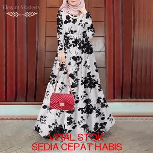 Gaun Sundress Wanita Muslimah Bercetak Bunga Vintaj Trending Lengan Panjang Leher O Baju Kurung Modern Cheongsam Kebaya Premium Cotton Batwing Sulam Tangan Butang Kids Lace Material Jubah Corak Emboss Bamboo Batik Block Viscose Lembut Casual Jaquard