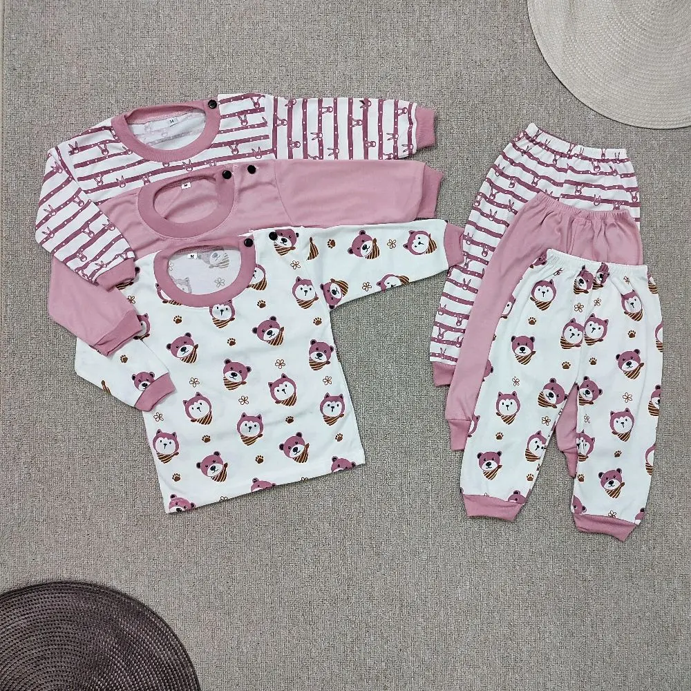 Paket Hemat 3 Setel Piyama Oblong Balita Ukuran M L XL Motif Lucu Bahan Adem Lembut untuk Tidur Nyaman