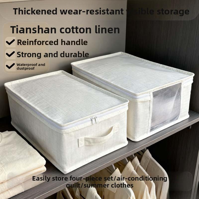 Bộ 4 túi lưu trữ bằng vải cotton và lanh Tianshan dùng trong gia đình, hộp sắp xếp quần áo có thể gấp gọn, túi đựng tủ quần áo