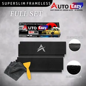 AUTO Eazy Frameless VERSI JDM Dudukan Plate Mobil 28x10 CM Full Set dengan Releaser Tools & Lap Microfiber