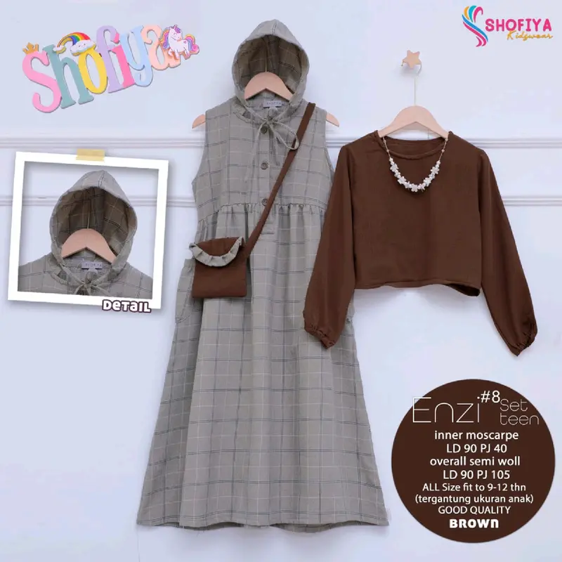 (ayya kids solo)ENZI SET #8  2in1 udahhh pluss include Tas kakakkk *Matt* semi woll *inner* airfloww premium semua di desain dengan begitu indahh kancing aktiff terbaru terlaris termurah edis lebaran Gamis  Muslim  Anak 0