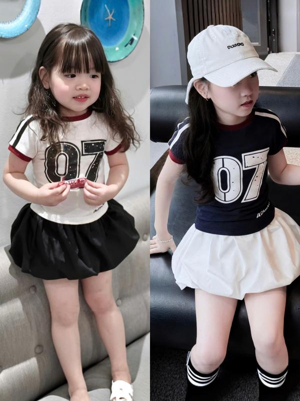 Set Váy Bí cực Xinh và Áo in số 07 dành cho bé gái 2 màu cực Dễ Phối Đồ thoải mái cho bé đi học đi chơi