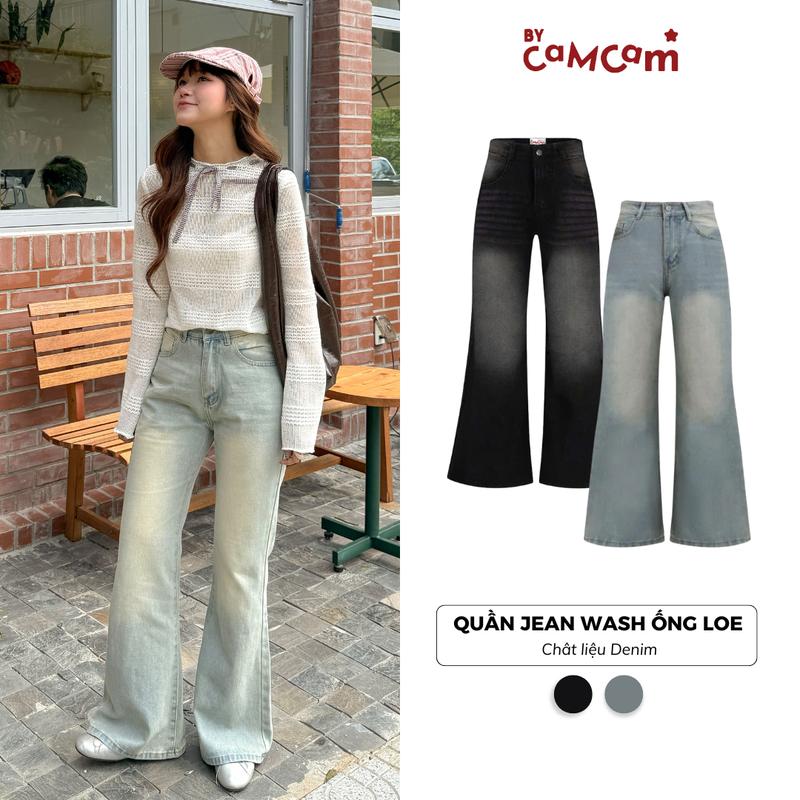  Quần Jean Wash Ống Loe Bycamcam Dáng Dài Ống Loe Nữ Tính Thời Trang QJ03 