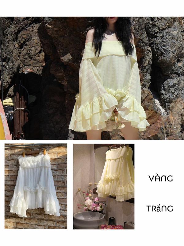 Đầm trễ vai tay bồng Amiee dress không quần thiết kế Aguja