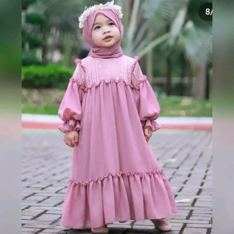 GAMIS ANAK FATHIYYA CRINKLE MIX BRUKAT PREMIUM Cantik Muslim Airflow