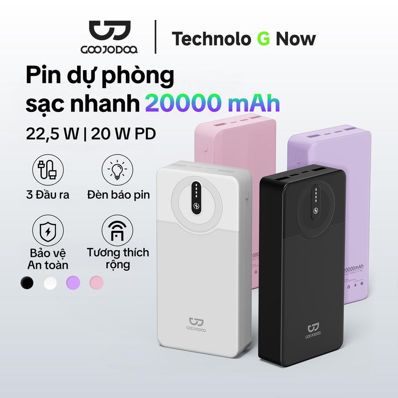 【GOOJODOQ x KOC/KOL Pin dự phòng sạc nhanh 20000mAh, 2 đầu vào 3 đầu ra, 3 đèn báo, khả năng tương thích rộng, sạc nhanh 18W