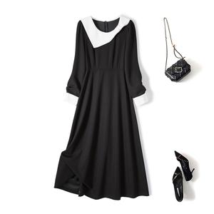 Gaun Lengan Panjang, Gaya Musim Luruh, Saiz Besar Sedikit Gemuk, Rekaan Pesta Teh Perancis, Elegan dan Langsing, Gaun Hitam Kecil, Gaya 80432