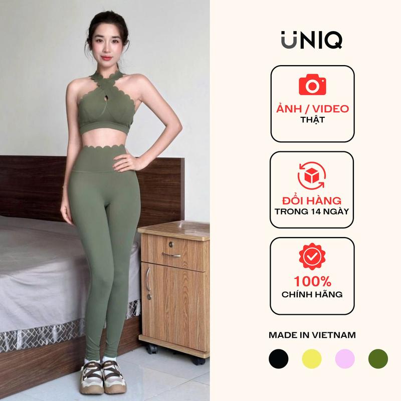 [MÀU MỚI] Bộ Đồ Tập Gym Yoga Nữ UNIQ Cool Peel - Áo Viền Sóng Chéo Ngực & Quần Legging Dài Viền Sóng