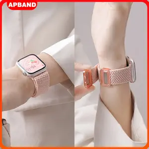 Tali Jam Tangan Elastic Braided Nylon Strap for Apple Watch Ultra 3/2/1 49mm 46mm 42mm 45mm 41mm 44mm 40mm 38mm iWatch Series 11 10 9 8 7 SE 6 5 4 3 2 1 Adjustable Magnetic Buckle Band Smartwatch Accessories (No Watch)