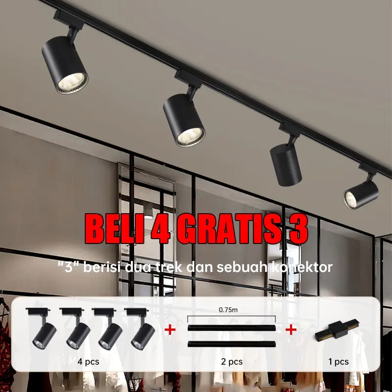 LAMPU  TRACK LED SOROT LAMPU  TRACKLIGHT REL SPOTLIGHT 10W / 20W / 30W SET DILENGKAPI DENGAN TREK White