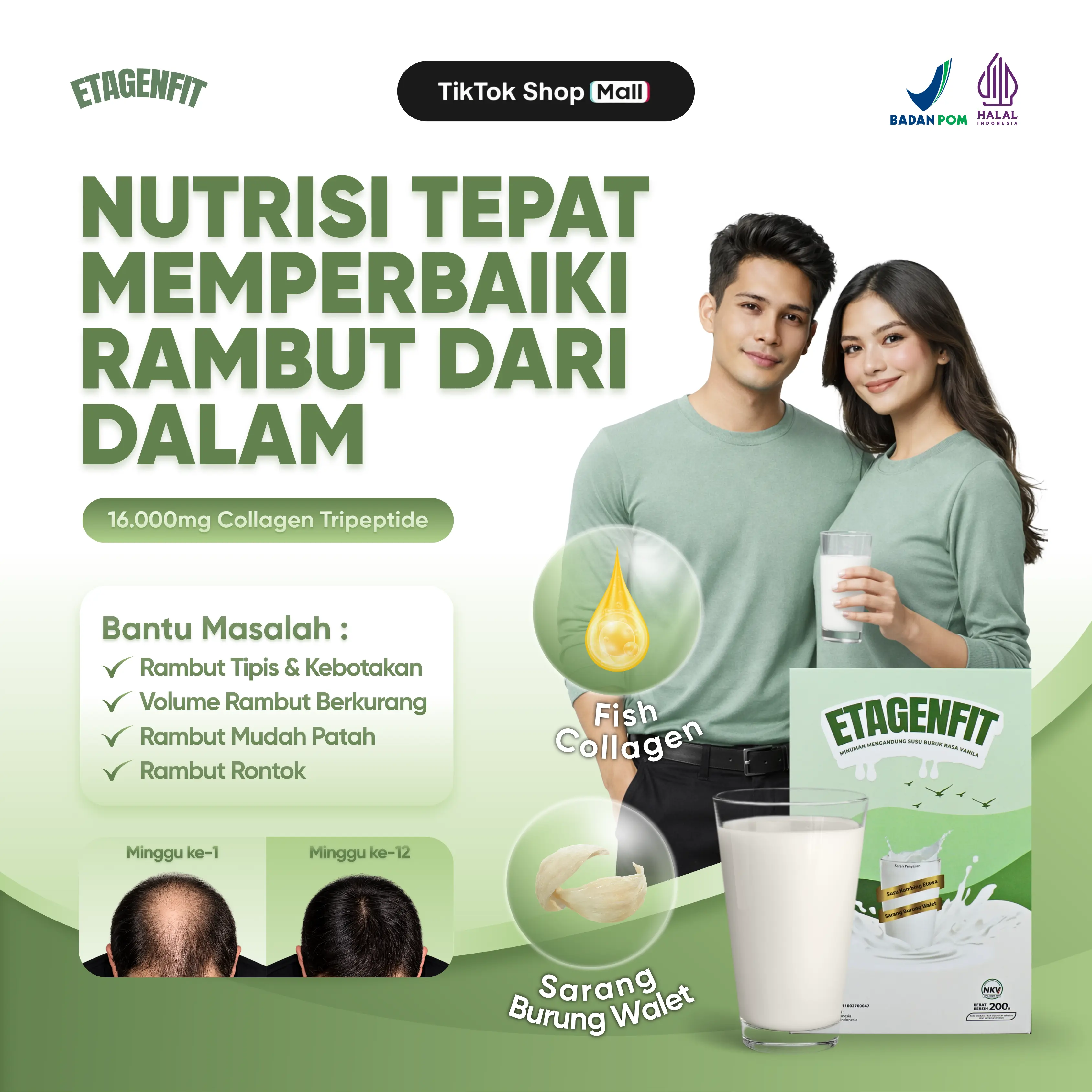 (Gajian Sale) Susu Etagenfit Original Susu Kolagen Ikan & Sarang Burung Walet Bantu Mengurangi Rambut Rontok dari Dalam Minuman Bubuk Perawatan Alami Harian