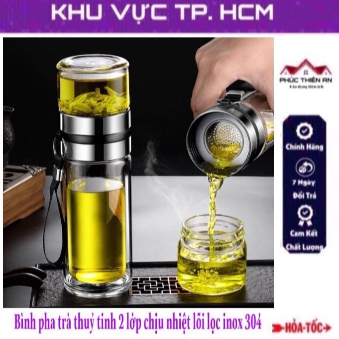 Bình pha trà thủy tinh 2 lớp chịu nhiệt, lõi lọc inox304, dung tích 450ml, có…