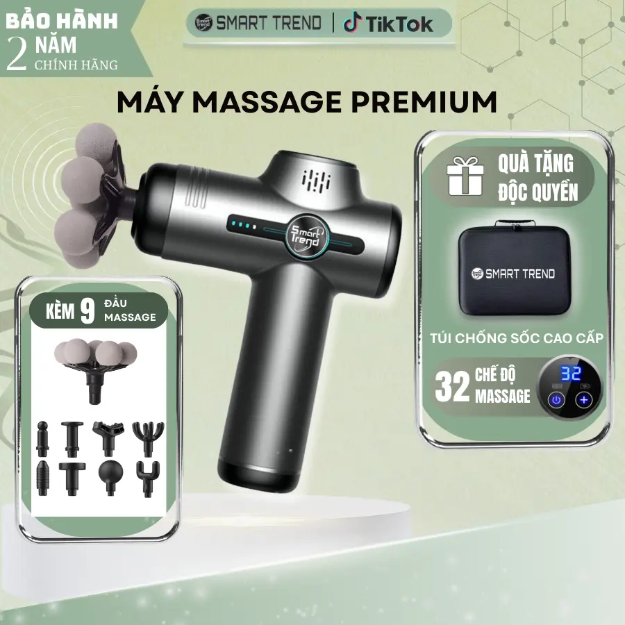 Máy massage cầm tay chính hãng SMART TREND 32 mức lực đấm cực mạnh, máy massage cổ vai gáy, massage lưng giảm đau nhức