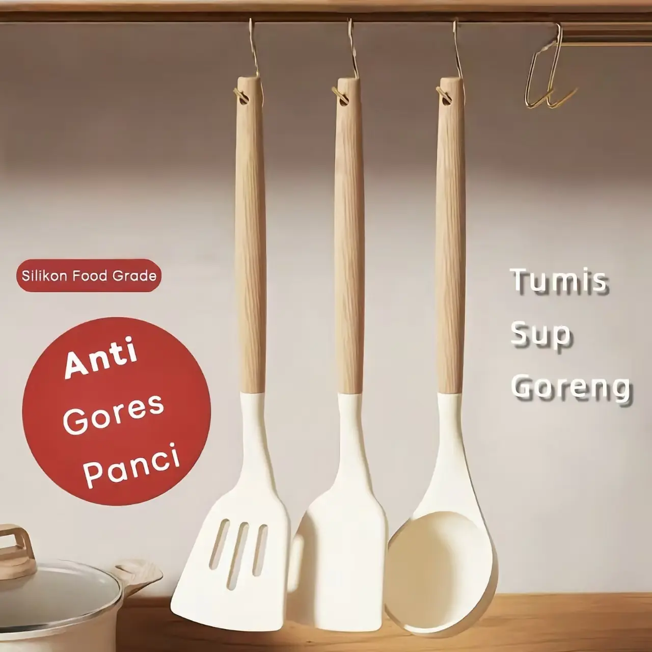 Sliga Spatula Silicone Utensil Satuan Peralatan Masak Goreng Tumis Rebus Sutil Spatula Sendok Baja Dapur Resistensi Suhu Tinggi Anti Scalding