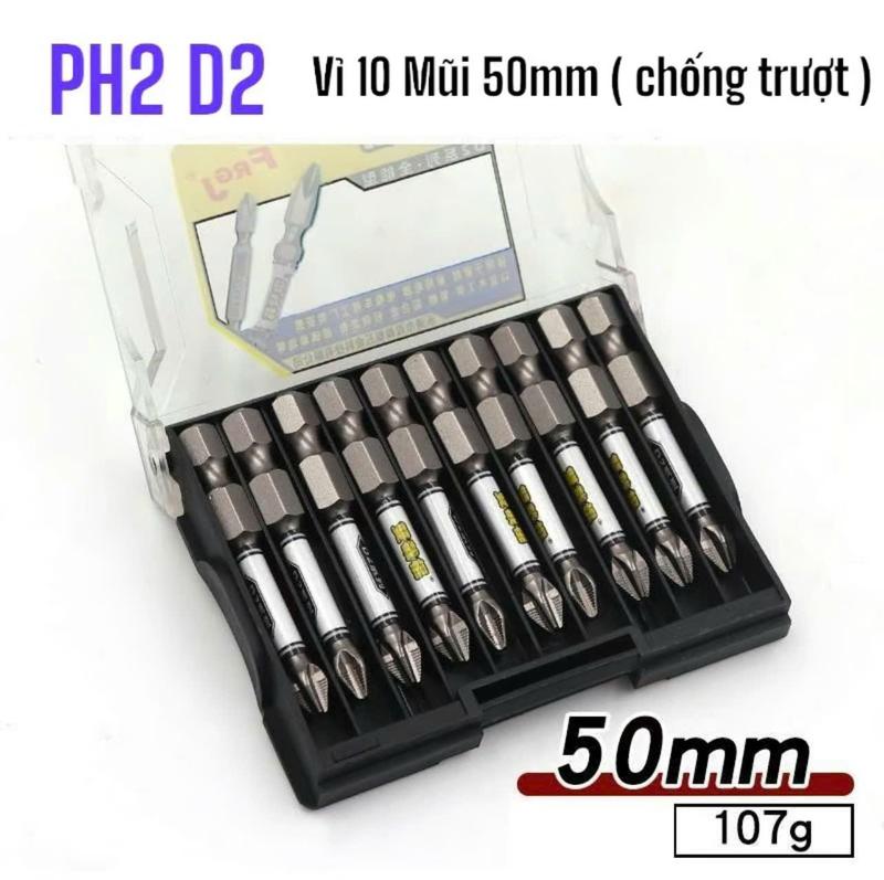  {Mũi Vít 50MM Chống Trượt Nội Địa Trung} Mũi Bắn Vít Ph2 D2 Chống Trượt Chuôi Lục Giác Lắp Máy Khoan Điện Khoan Pin Cứng Cáp Bền Bỉ 