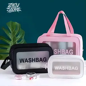 WASHBAG TRANSPARAN ( Besar,Sedang,Kecil ) TAS KOSMETIK WATERPROOF / TAS WANITA MAKE UP / Pounch Kosmetik / Washbag transparan 3 ukuran / Washbag anti air / Untuk Wanita dan Pria