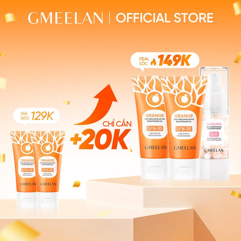 【L COMBO 3PCS GMEELAN Gel Tẩy Tế Bào Chết Da Mặt 50g*2+Kem Dưỡng Nách Sakura Underarm Cream 30g Kem hỗ trợ dưỡng sáng nách