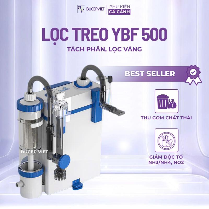  Lọc treo bể cá  Sunsun YBF 500 có tách phân và lọc váng hiệu quả có thể điều chỉnh dòng tích hợp lỗ mồi nước. 