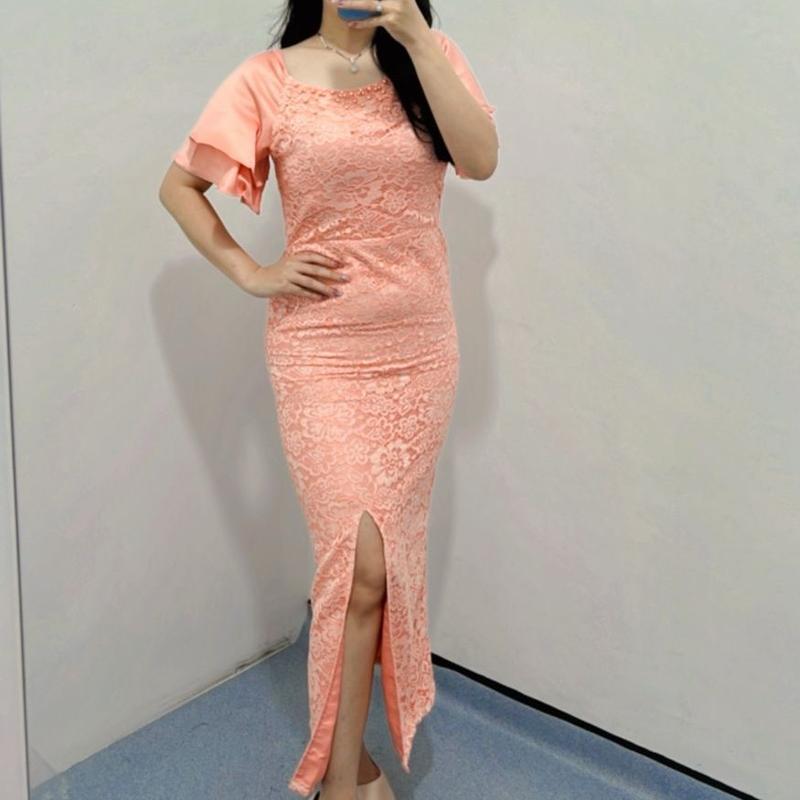 Dress Brukat Amanda / Dress brukat / Dress wanita / Dress kondangan Cantik Casual Panjang Velvet Formal Sabrina Nyaman Pesta Mewah Gaun 9