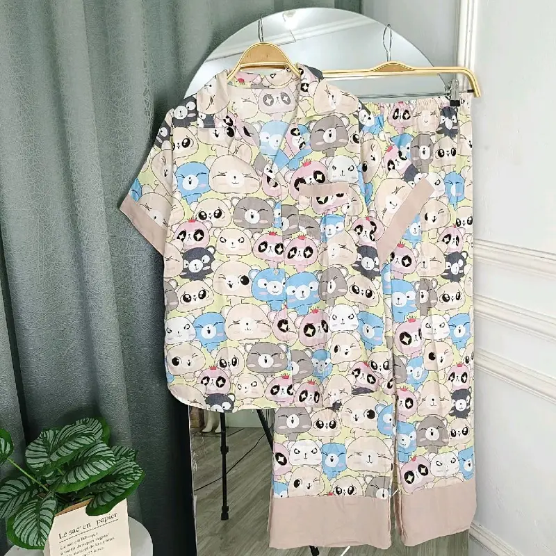 PIYAMA DANIA PDPJ JUMBO/ PIYAMA KOREA KERAH SAKU/ BAJU TIDUR WANITA KEKINIAN/ SETELAN PIYAMA WANITA LENGAN PENDEK CELANA PANJANG/ BAJU TIDUR FULL KANCING/ PAJAMAS RAYON BUSUI JUMBO MOTIF KARTUN KARAKTER Atasan 5