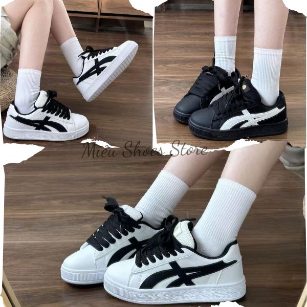    Mẫu Mới   Giày Béo Sneaker Thể Thao Cho Nữ Dây Bản To 2 Màu Đen Trắng Bassic Độn Đế   V-2   