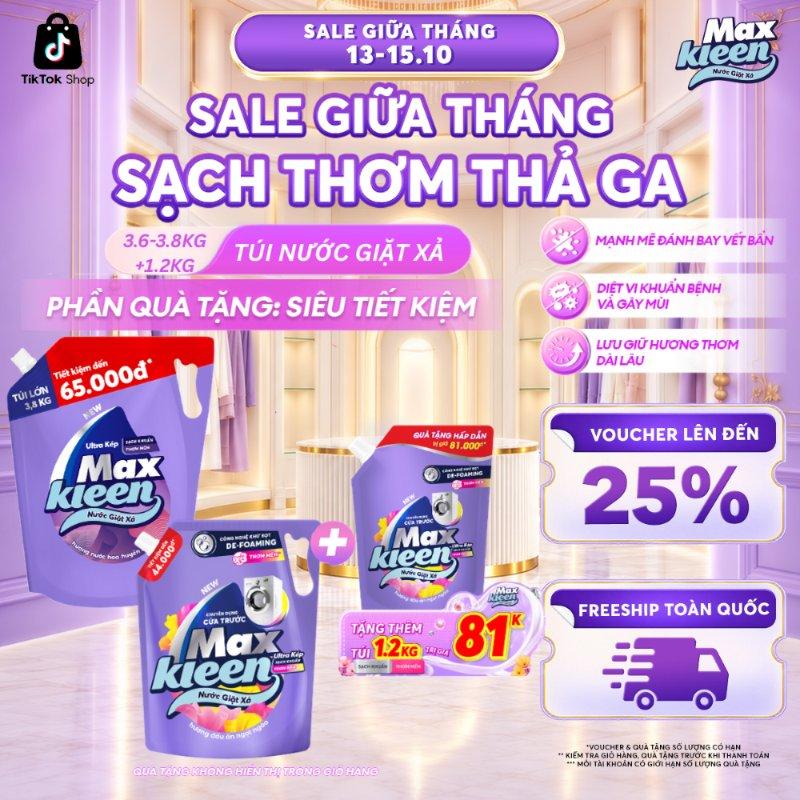[Tặng Túi 1.2kg] Nước Giặt Xả Làm Sạch Maxkleen Hương Huyền Diệu/ Hoa Nắng 3.6-3.8kg/Túi - Tặng Túi 1.2kg Mùi Ngẫu Nhiên